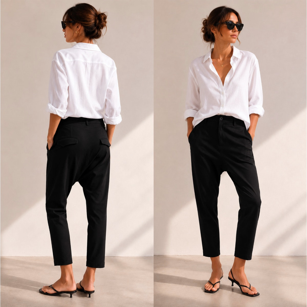 Nili Lotan 0 Slouchy PARIS Pants $495 Cotton Drop Crotch Crop Jet Black NWT!